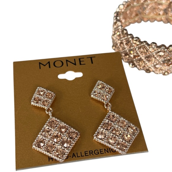 Monet Rose Gold Stretchy Crystal Bracelet with Earrings - Picture 3 of 5